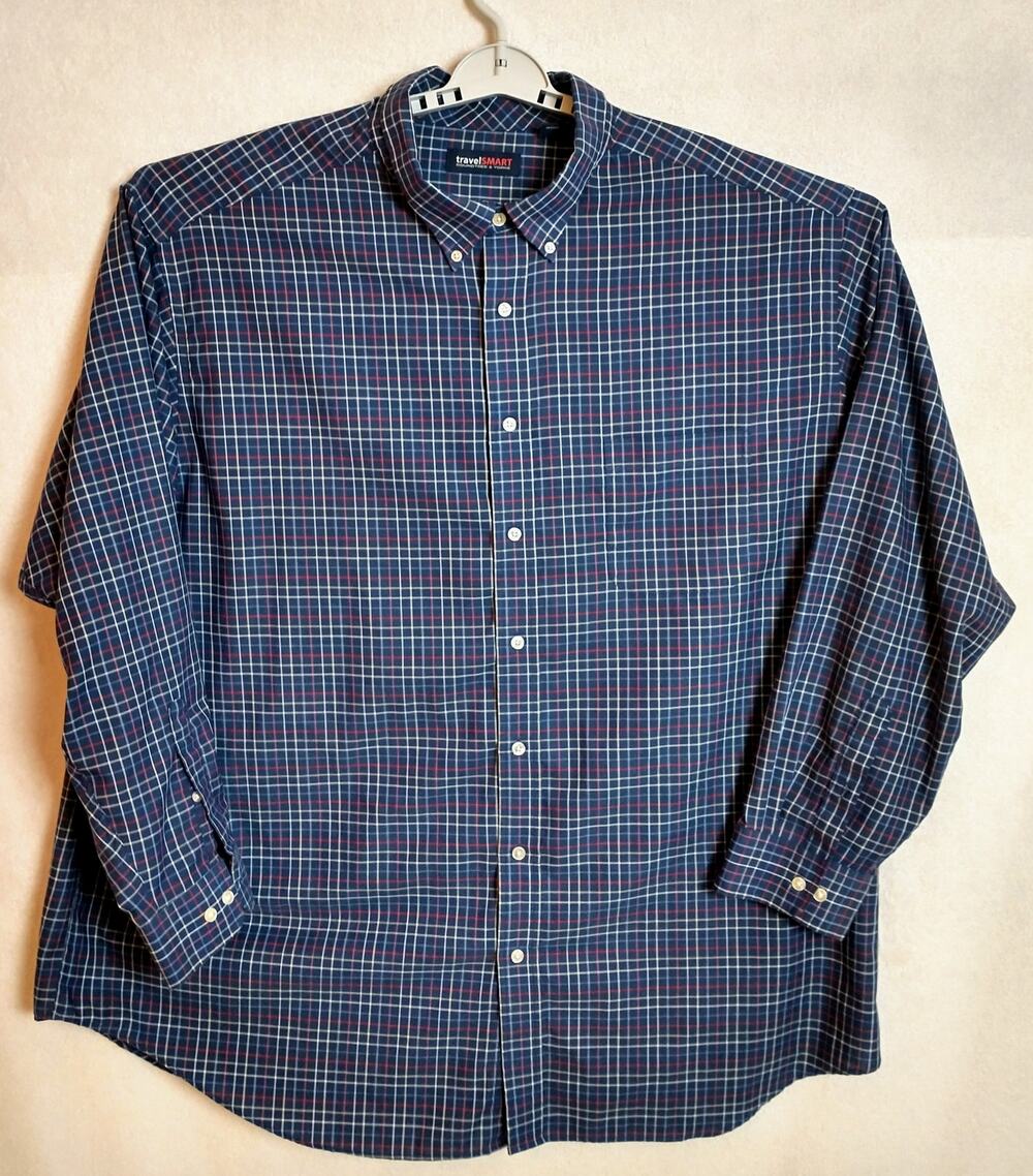 Roundtree & Yorke TravelSmart Shirt Mens 4XT Blue Check Plaid Long Sleeve Button